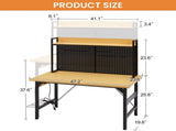 48''Adjustable Workbench with pegboard, Heavy Duty Wooden Desktop Workbench with Wheels, 1600 lb. W1162P223029