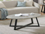 Modern Harmony Wood Oval Coffee Table, Faux Concrete Gray T2574P510866