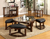 Dark Walnut Coffee Table Glass Insert Top Ottoman Included Table Set Living Room Furniture B011P246328