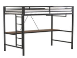 Adam Sturdy Twin Loft Bed Black Cinnamon Wood Desk and Closet Rod for Adult and Kids, Loft Bed B083P154274