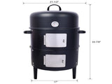 17 Inch Steel Charcoal Smoker, Heavy Duty Round BBQ Grill for Outdoor Cooking, Black 28070527