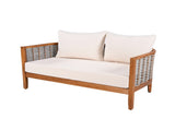2 Pieces Acacia Wood Patio Furniture Set, Outdoor Unique Tub Design Loveseat with Woven Rope Table, N780P245860G