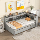 ZUN Twin Bed with L-shaped Bookcases,Drawers,Grey 46572090