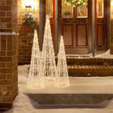 3-Piece Pre-Lit Christmas Cone Trees - 90 Warm White LEDsStar Beaded Strings, Waterproof, 04796158