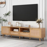 ZUN Rattan TV Stand for TVs up to 85'', Modern Farmhouse Media Console, Entertainment Center with Solid WF316678AAP