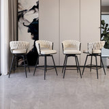 26" Bar Chair Suede Woven Bar Stool Set of 4,Black legs Barstools No Adjustable Kitchen Island 56031493