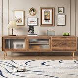 Modern TV Stand for 75" TV, TV Console with 2 Glass Doors, Entertainment Center with 2 Drawers & N710P222776P