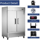 54"W Commercial Freezer 2 Section 2 Solid Door Stainless Steel Reach-in Freezer 42.2 Cu.ft. Upright N818P191848S