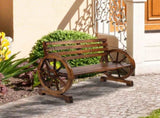 Rustic 2-Person Wooden Wagon Wheel Bench with Slatted Seat and Backrest, Brown 92221888
