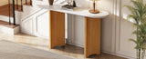 TREXM Narrow Console Table, Entryway Table with Oval Marble Top, Rustic Sofa Table with Curved Legs, N715P245728D