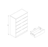 Five drawer chest Metal handles Locking Top drawer two keys Metal Glide rails Black Melamine B107P321024