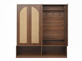Farmhouse Widen Hall Tree with 4 Rattan Doors, Versatile 4-In-1 Seating Bench with N721P297555D