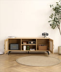 ZUN Oak TV Rattan Storage Cabinet Net - Perfect for Family Entertainment Room 51.2inch W158183853