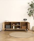 ZUN Oak TV Rattan Storage Cabinet Net - Perfect for Family Entertainment Room 51.2inch W158183853