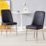 ZUN 2 modern dining chairs, smooth PU leather backrest and silver-toned metal legs for a comfortable W1151P183328