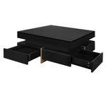 ZUN Modern High Gloss Coffee Table with 4 Drawers, Multi-Storage Square Cocktail Tea Table with Wood 35371477