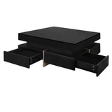 ZUN Modern High Gloss Coffee Table with 4 Drawers, Multi-Storage Square Cocktail Tea Table with Wood 35371477