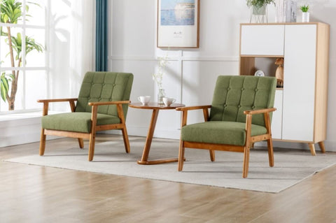 ZUN Accent Chairs Set of 2 with Table, Mid Century Modern Accent Chair, Wood and Fabric Armchairs W1539P205996