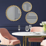 ZUN Gold Beaded Round Wall Mirror 3-piece set B03599371