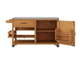 43.3" Outdoor Kitchen Island, Solid Fir Wood Grill with Stainless Steel Top, Rolling Bar N717P508001A
