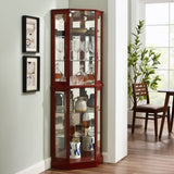 ZUN 6 Shelf Corner Curio Display Cabinet with Lights, Mirrors and Adjustable Shelves, Cherry 99490585