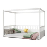 Full Size Canopy Bed Frame with Guardrails for Kids,Floor Bed Full with Four Poster Design,Kids W1858P252840