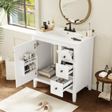 30 Inch Vanity with Ceramic Sink, White with 3 Drawers, Solid Wood Frame Modern N710P252105K