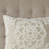 Tufted Cotton Chenille Medallion Fringe Coverlet Mini Set Taupe Full/Queen B03597574