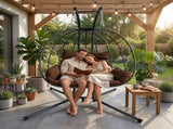Double Hanging Egg Chair wth Stand, Patio Hammock Swing Chair with Cushion Loveseat for Bedroom, W2500P320405