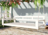 Patio Wooden Twin Size Porch Swing Daybed Frame, Garden Swing Bench Chair with 4 Hanging N717P265795K