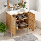 30" Antique Bathroom Vanity with Ceramic Sink, Mid-Century Modern Bathroom Vanity Cabinet with 2 N817P245326N