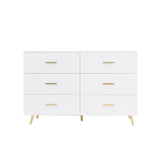 ZUN High Glossy Surface 6 Drawers Chest of Drawer with Golden Handle and Golden Steel Legs White Color 74988544