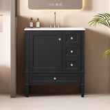 30 Inch Vanity with Ceramic Sink, Grey with 3 Drawers, Solid Wood Frame Modern N710P247499B