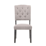 Transitional Dining Chairs Set of 2, Tufted Back Beige Fabric Upholstery Weathered Gray Oak Finish B2741P345901