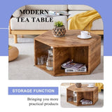 ZUN Hexagonal MDF coffee table, characteristic wood grain pattern stickers, multi-hole design to give W1512P271096