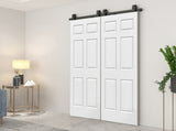 60 in. x 80 in. 6-Panel White Painted MDF Composite Double Bi-Fold Barn Door with Sliding Hardware B2763P491007