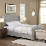 Marcella Upholstered Shelter Headboard Bed Set, Queen, Silver Grey Polyester B2719P238216