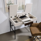 ZUN Natural and Black Writing Desk with USB Port B062P209216