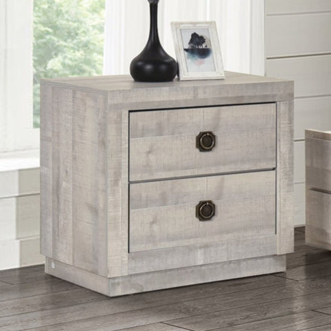 ZUN Farmhouse Style 2 Drawers Nightstand End Table for Bedroom, Living Room, Rustic White WF316109AAC