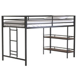 ZUN Adam sturdy junior twin loft bunk black with Cinnamon wood shelf for kids with easy climbing ladder, B083P154188