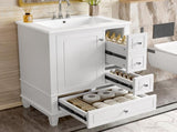 24" Bathroom Vanity with Sink and Drawers, White Freestanding Vanity Cabinet with Ceramic Top and 00086938