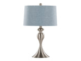 27" Contemporary Metal Table Lamp in Brushed Nickel with Light Blue Linen Shade from Grandview B202P224086