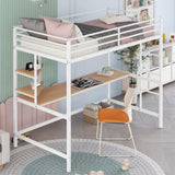 ZUN Twin Metal Loft Bed with Desk and Shelve,White 18643134