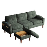 Convertible Combination Sofa Sofa L-Shaped Sofa with Footstools with Storage, Green Sofa for Living W2012P318978