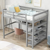 ZUN Full Size Loft Bed with Storage Shelves and Under-bed Desk, Gray 42957736