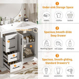 36" Modern Bathroom Vanity with Ceramic Sink, Soft-Close Door, Adjustable Shelf & 3 Drawers, Ample N729P280194K