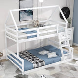 Twin over Full House Bunk Bed with Built-in Ladder,White WF287558AAK