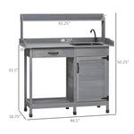 ZUN Gray Outdoor Potting Bench with Sink and Faucet ,Hooks,Storage Cabinet 09082048