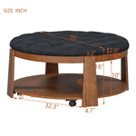 ZUN Modern Large Round Ottoman Coffee Table 2-Tier Oversized Button Tufted Ottoman with Wood Shelf N735P180224B