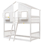 ZUN Twin over Twin House Bunk Bed with Roof , Window, Window Box, Door , with Safety Guardrails and 92896758